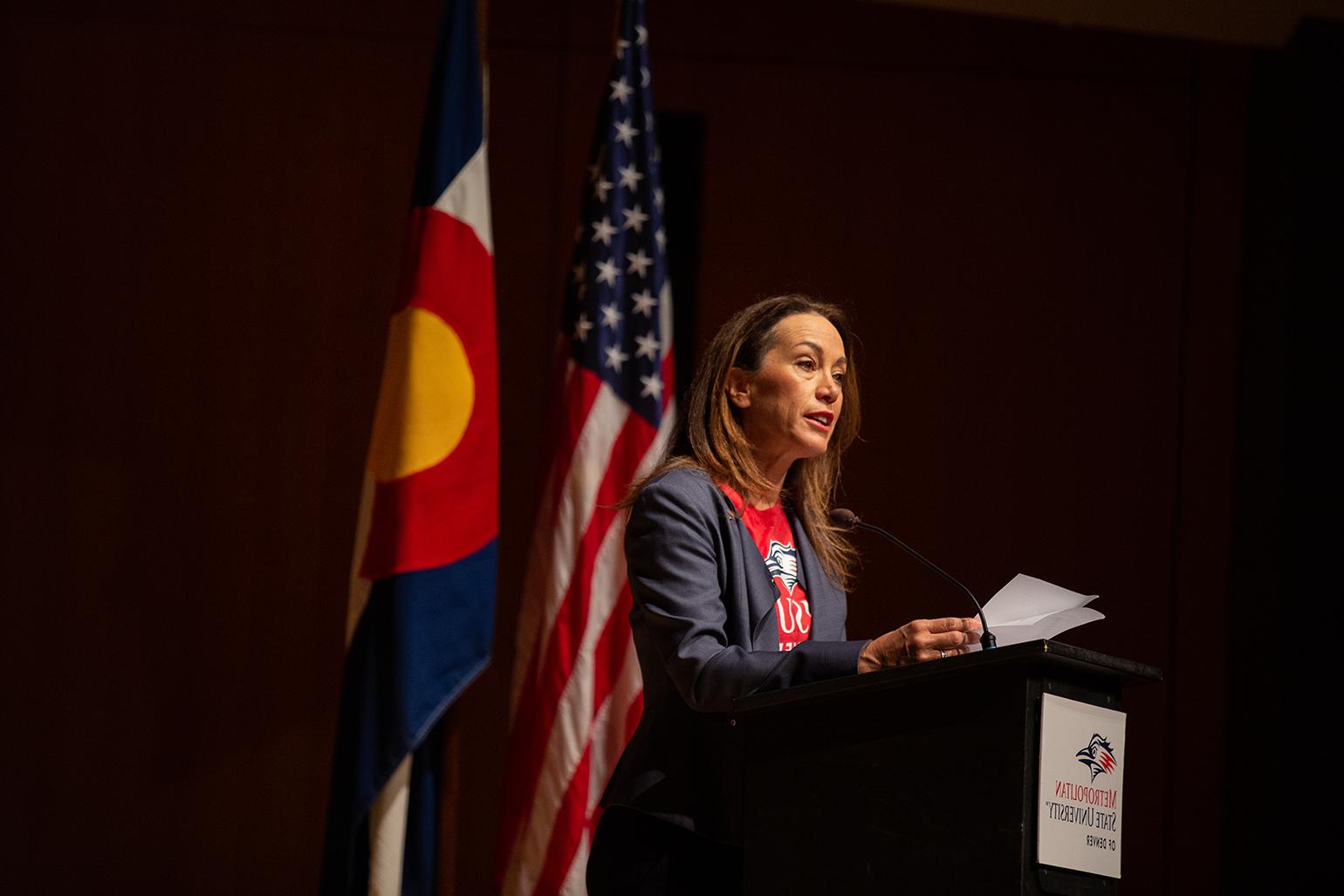 President Janine Davidson speaks at fall 2021 Welcome Back event