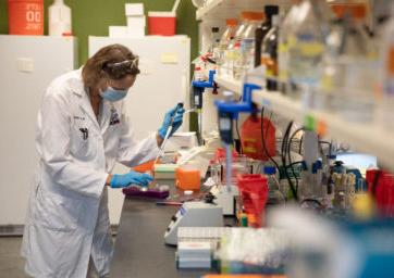 Person working in a bioscience lab